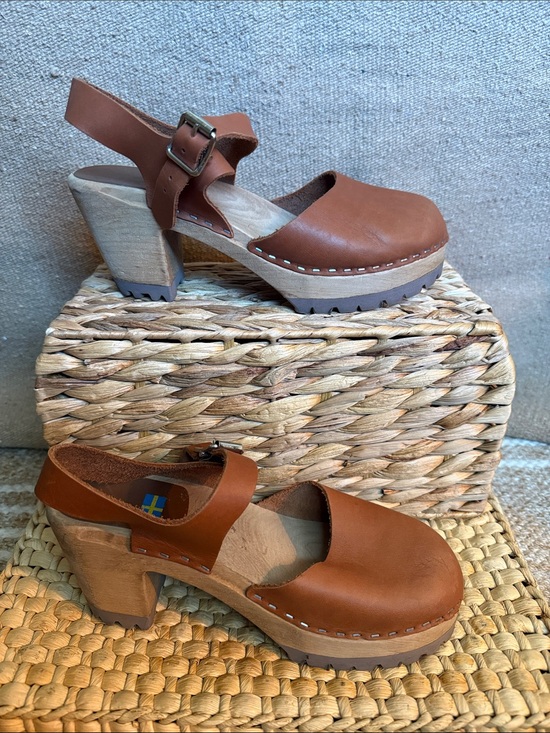 MIA Shoes - MIA Swedish Leather Clog Heels in Cognac Brown - Women's Slingback Clogs